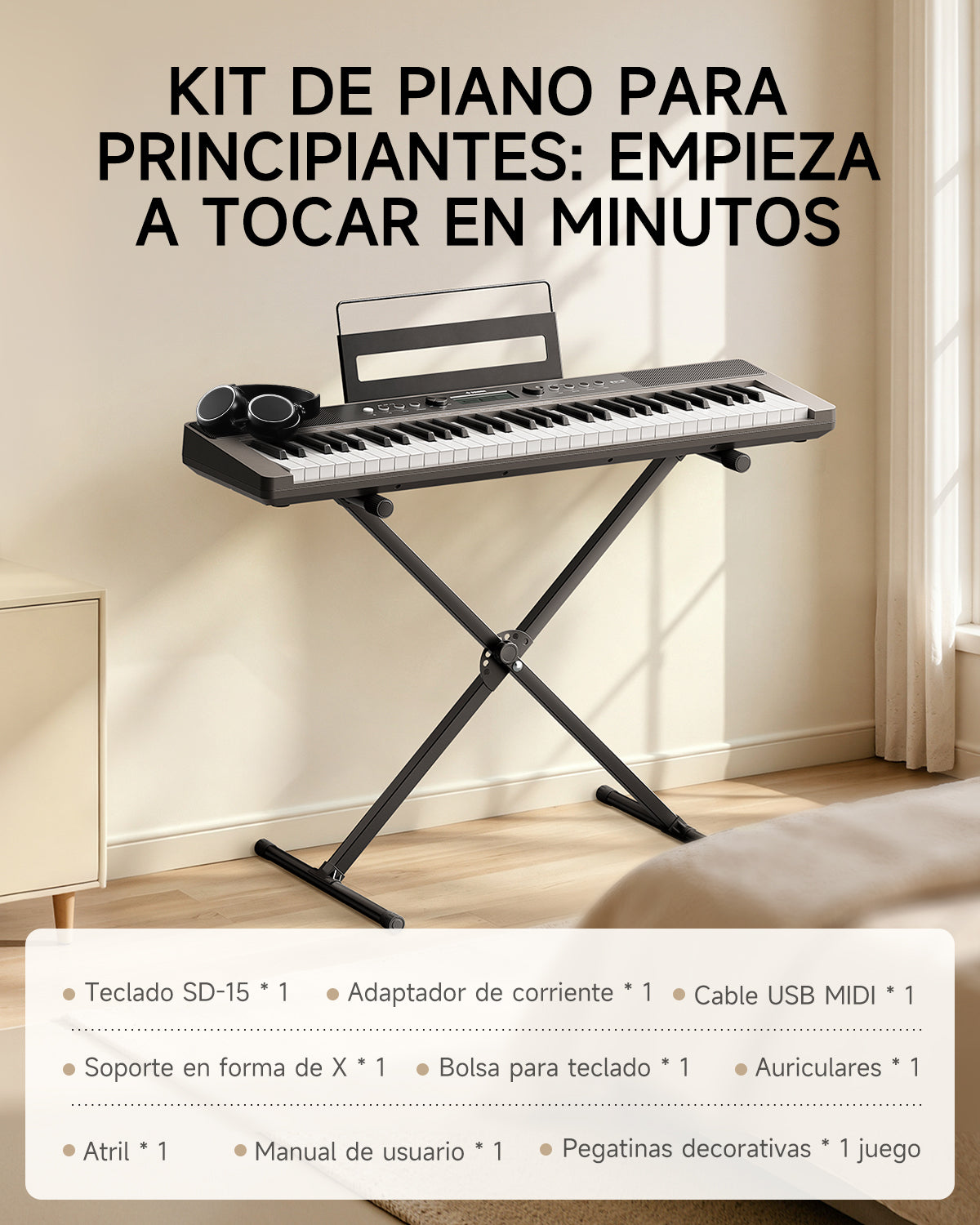 DONNER SD-15 Teclado electrónico de 61 teclas Gris