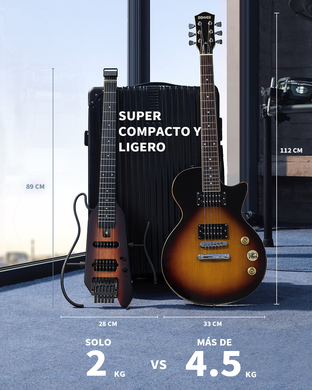 Donner HUSH™ X Guitarra eléctrica ultraligera sin cabeza-Sunburst##