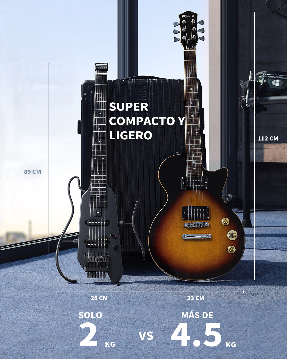 Donner HUSH™ X Guitarra eléctrica ultraligera sin cabeza-Negro##