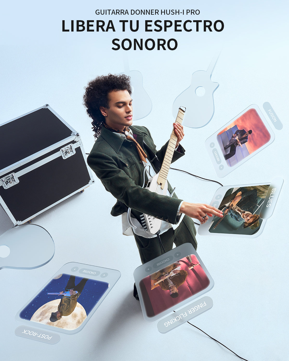 Donner HUSH-I Pro Guitarra Modos Multi Tono Guitarra de viaje-Blanco##