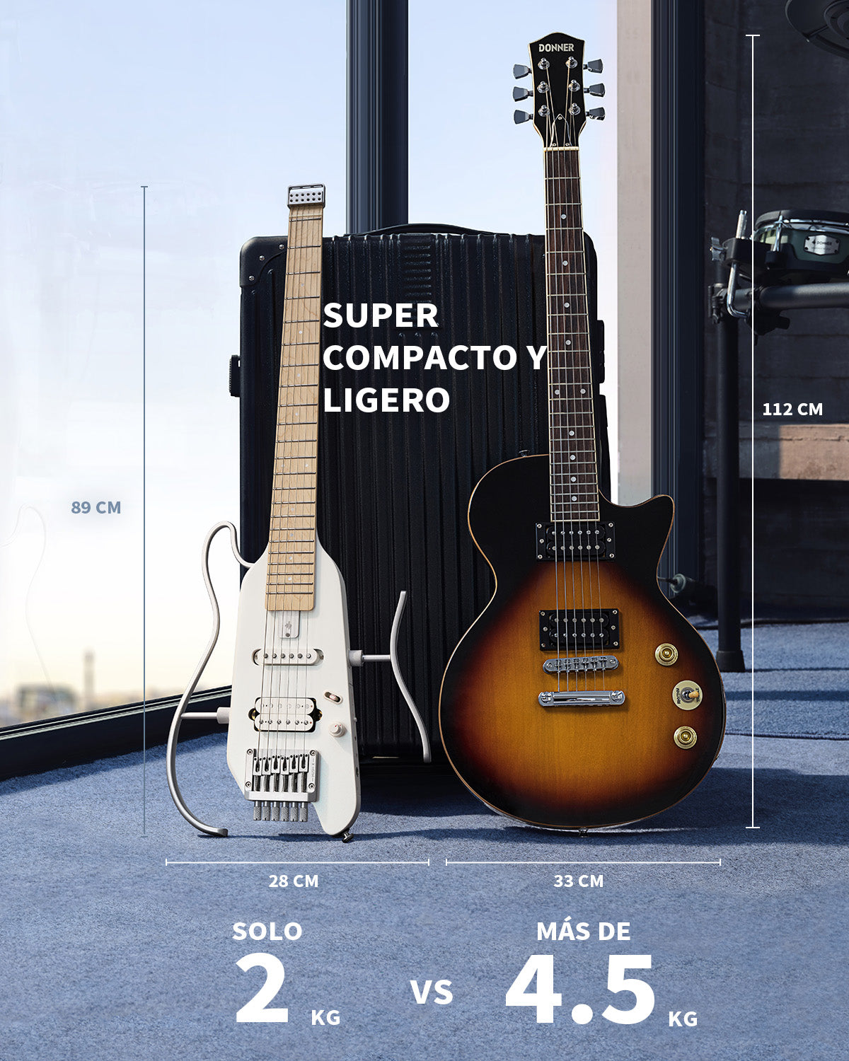 Donner HUSH™ X Guitarra eléctrica ultraligera sin cabeza-Blanco##