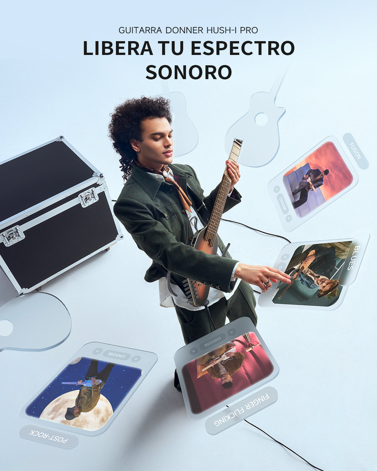 Donner HUSH-I Pro Guitarra Modos Multi Tono Guitarra de viaje-Sunburst##