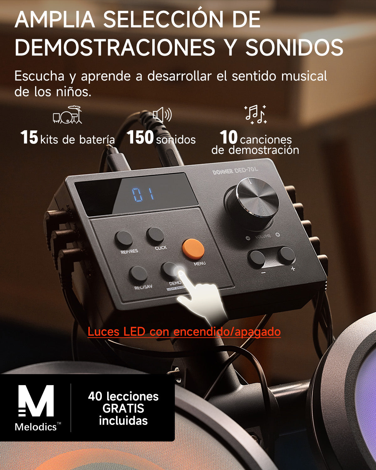 Donner DED-70L Batería Electrónica con luces LED