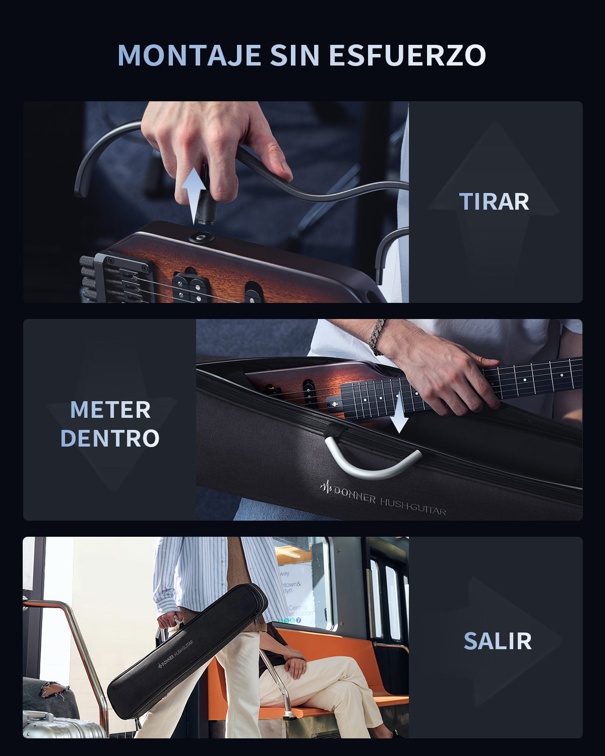 Donner HUSH™ X Guitarra eléctrica ultraligera sin cabeza-Sunburst##