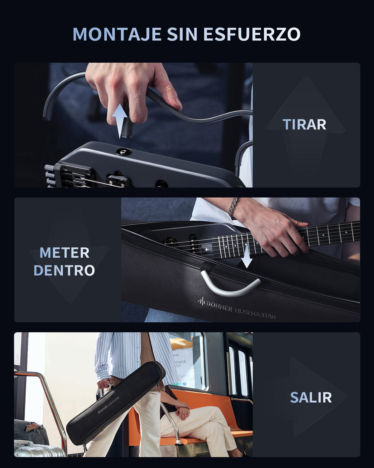 Donner HUSH™ X Guitarra eléctrica ultraligera sin cabeza-Negro##