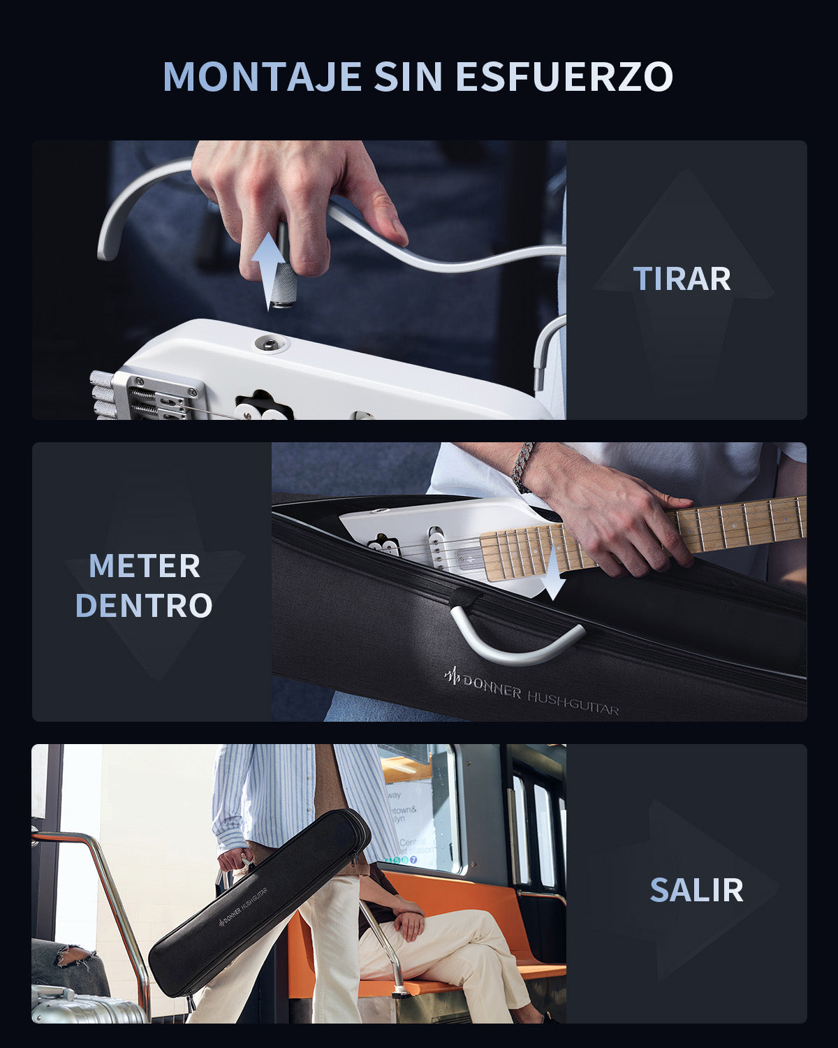 Donner HUSH™ X Guitarra eléctrica ultraligera sin cabeza-Blanco##