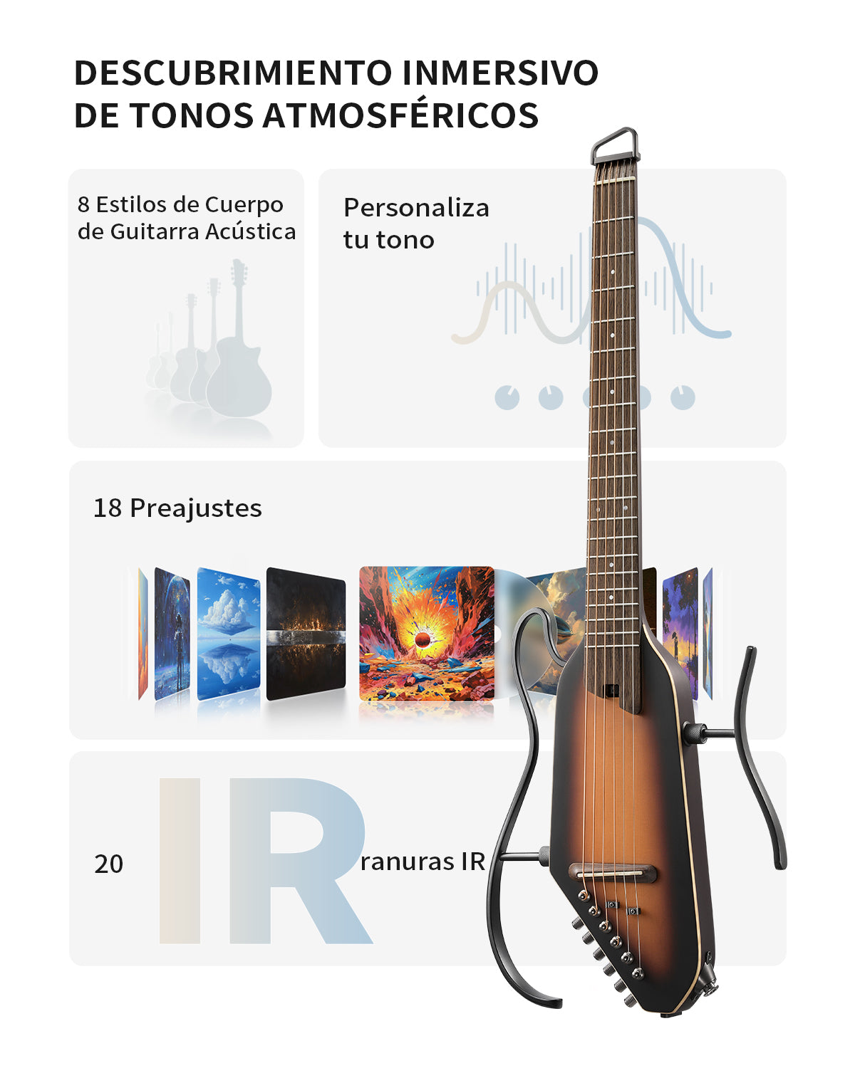 Donner HUSH-I Pro Guitarra Modos Multi Tono Guitarra de viaje-Sunburst##