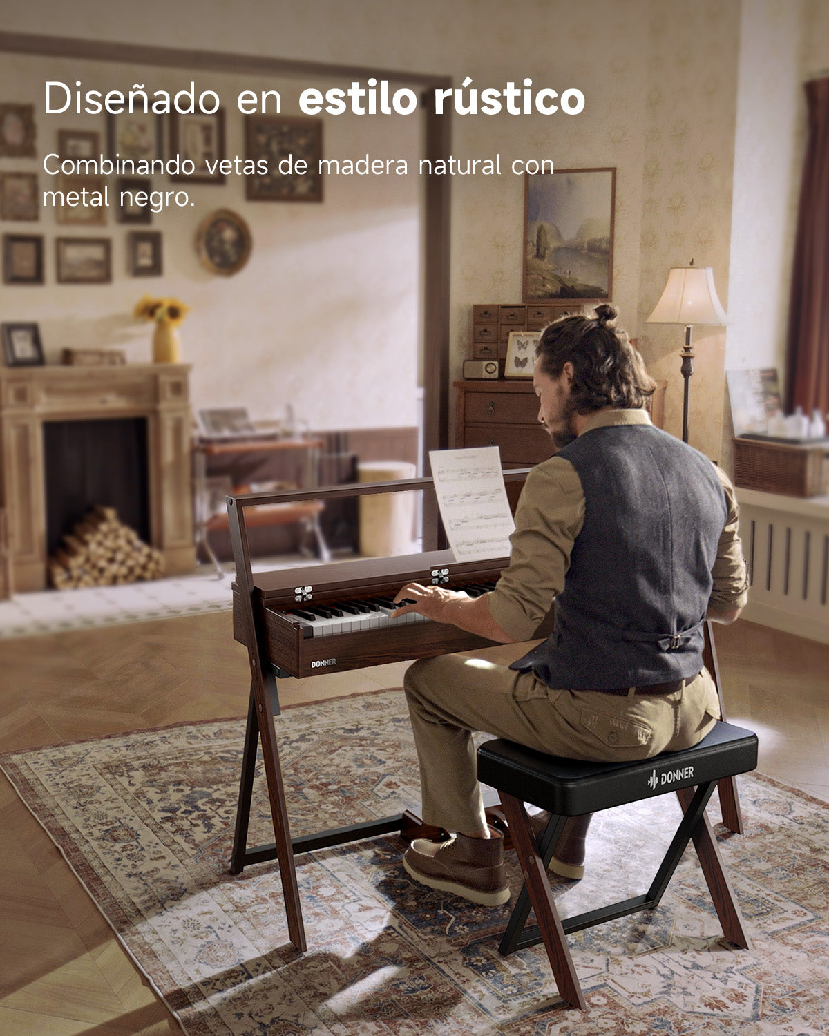 Donner OURA™ R300 Piano digital de estilo casero-Marrón##