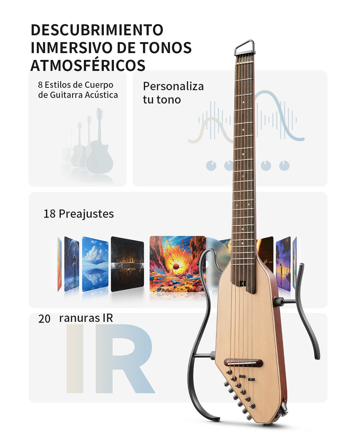 Donner HUSH-I Pro Guitarra Modos Multi Tono Guitarra de viaje-Natural##