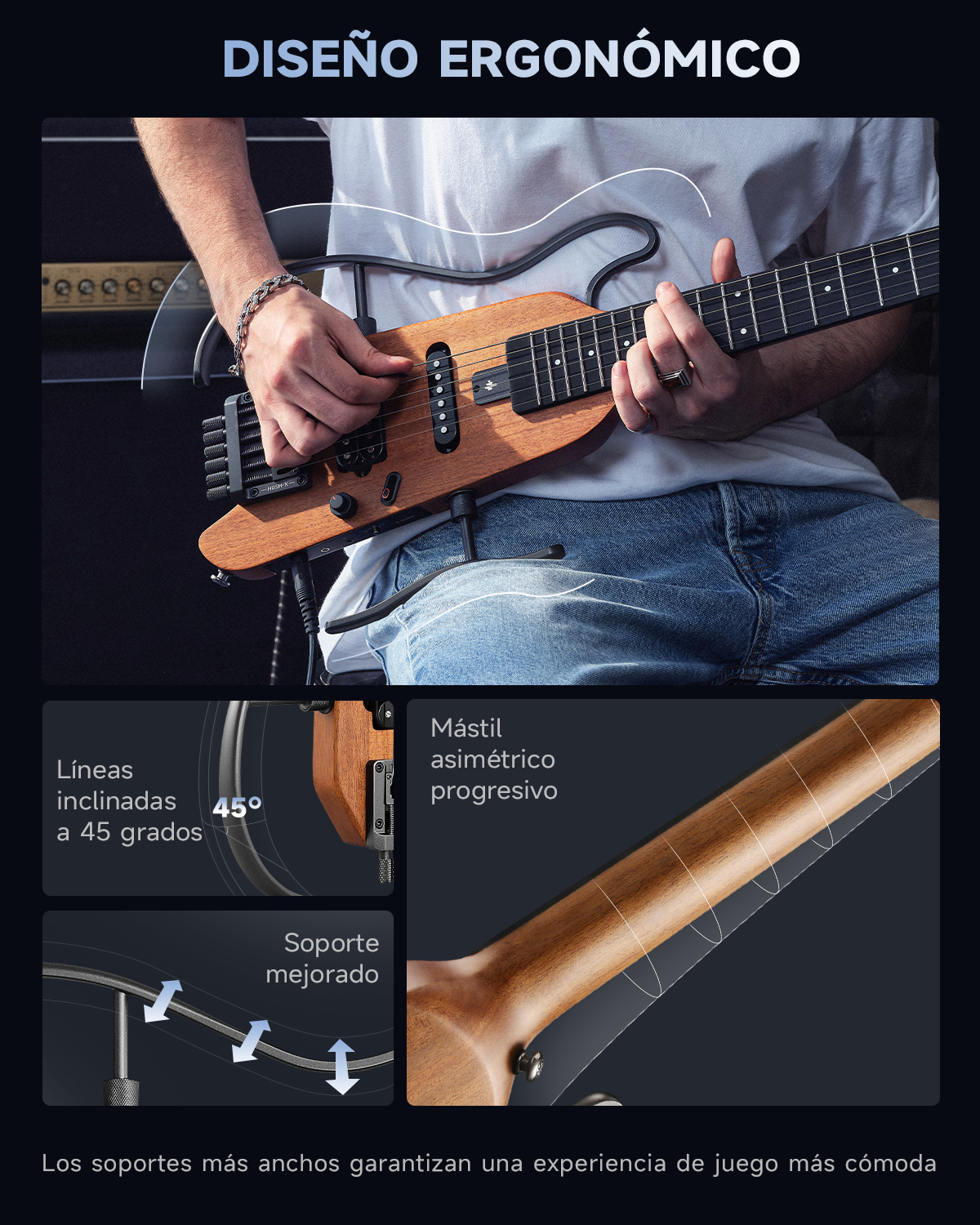 Donner HUSH™ X Guitarra eléctrica ultraligera sin cabeza-Natural##