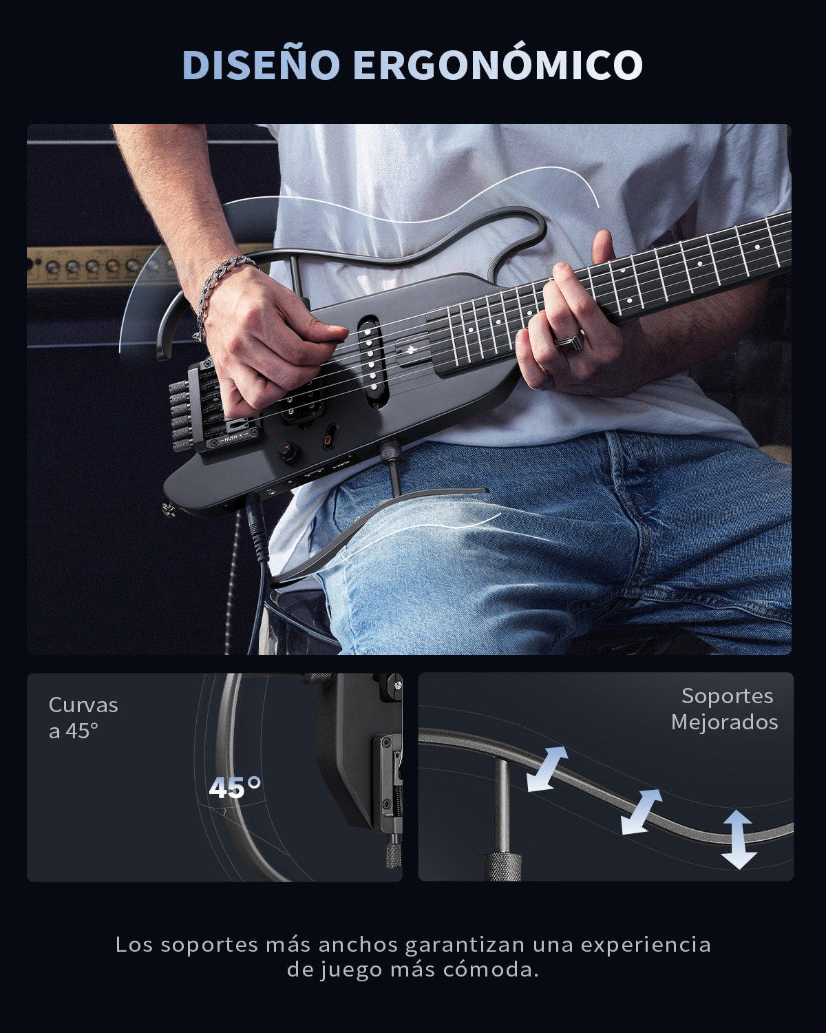 Donner HUSH™ X Guitarra eléctrica ultraligera sin cabeza-Negro##