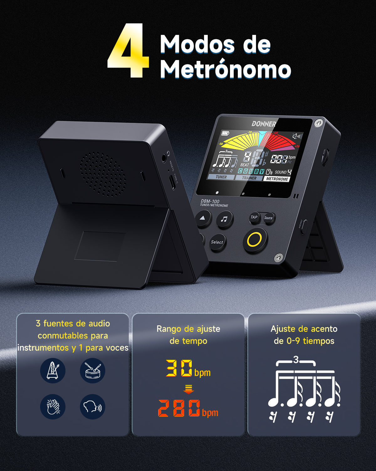 Donner DBM-100 Metrónomo recargable-Negro##