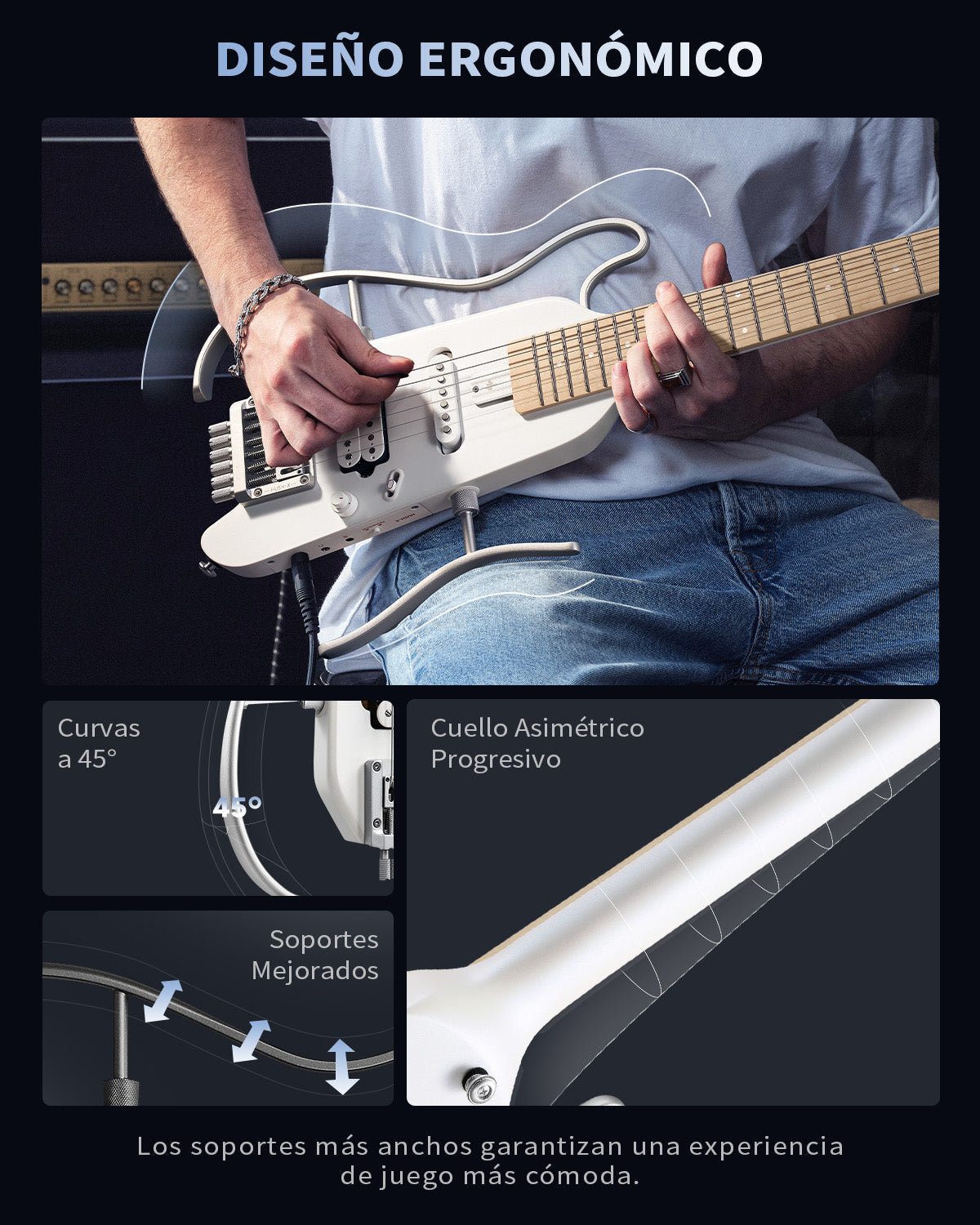 Donner HUSH™ X Guitarra eléctrica ultraligera sin cabeza-Blanco##