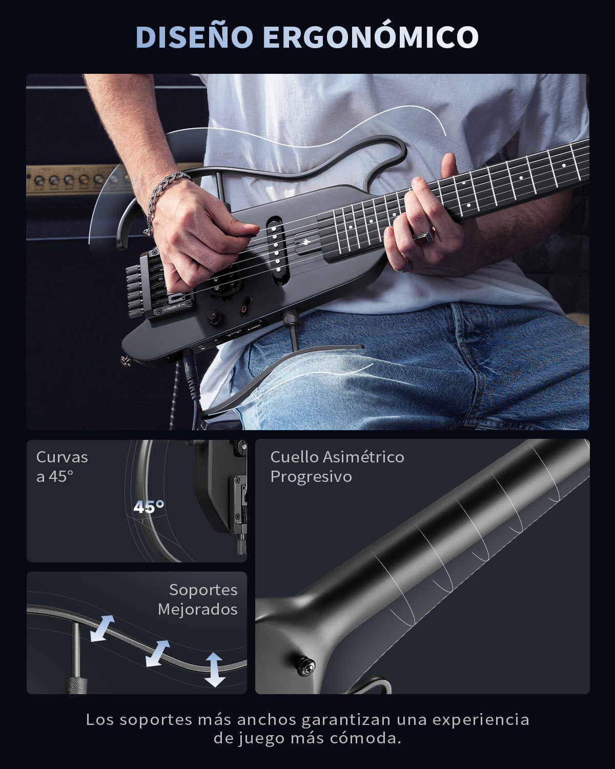 Donner HUSH™ X Guitarra eléctrica ultraligera sin cabeza-Negro##