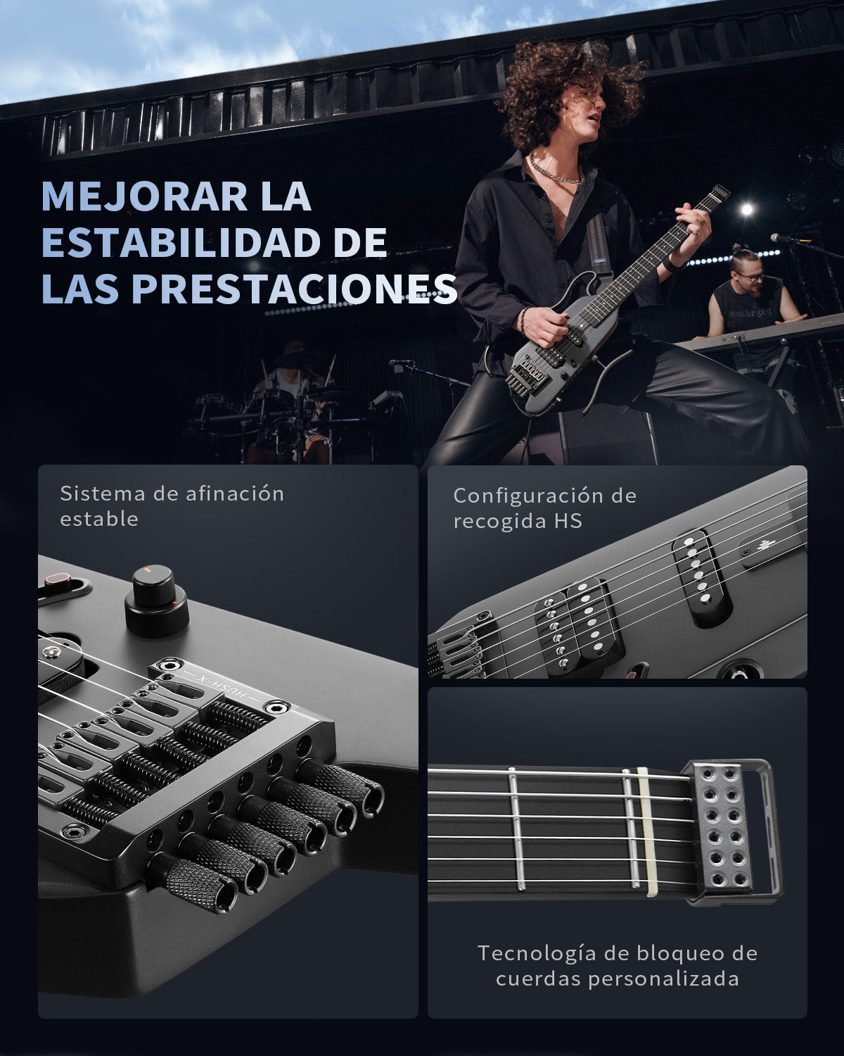 Donner HUSH™ X Guitarra eléctrica ultraligera sin cabeza-Negro##