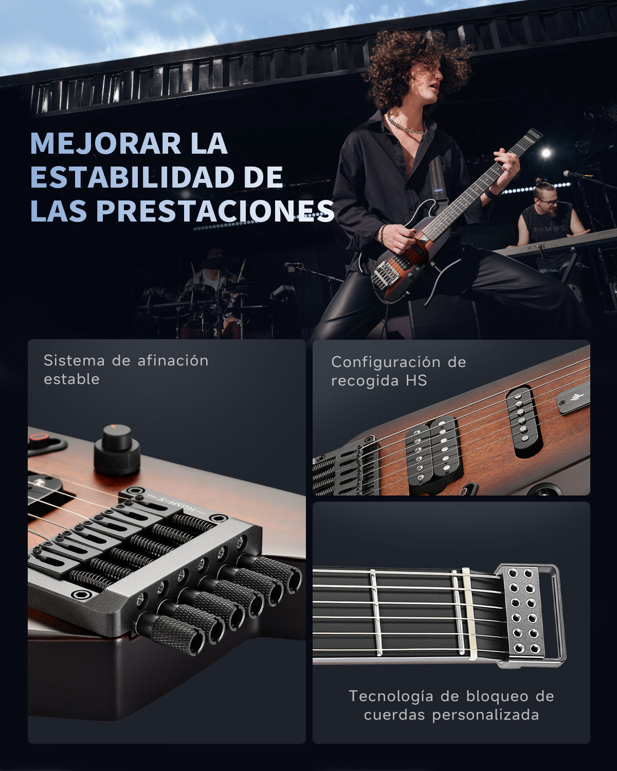 Donner HUSH™ X Guitarra eléctrica ultraligera sin cabeza-Sunburst##