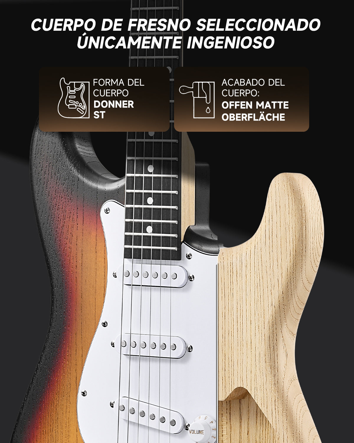 Donner DST-80 Kit de guitarra eléctrica ST esmerilada de 39 pulgadas con amplificador-Sunburst##