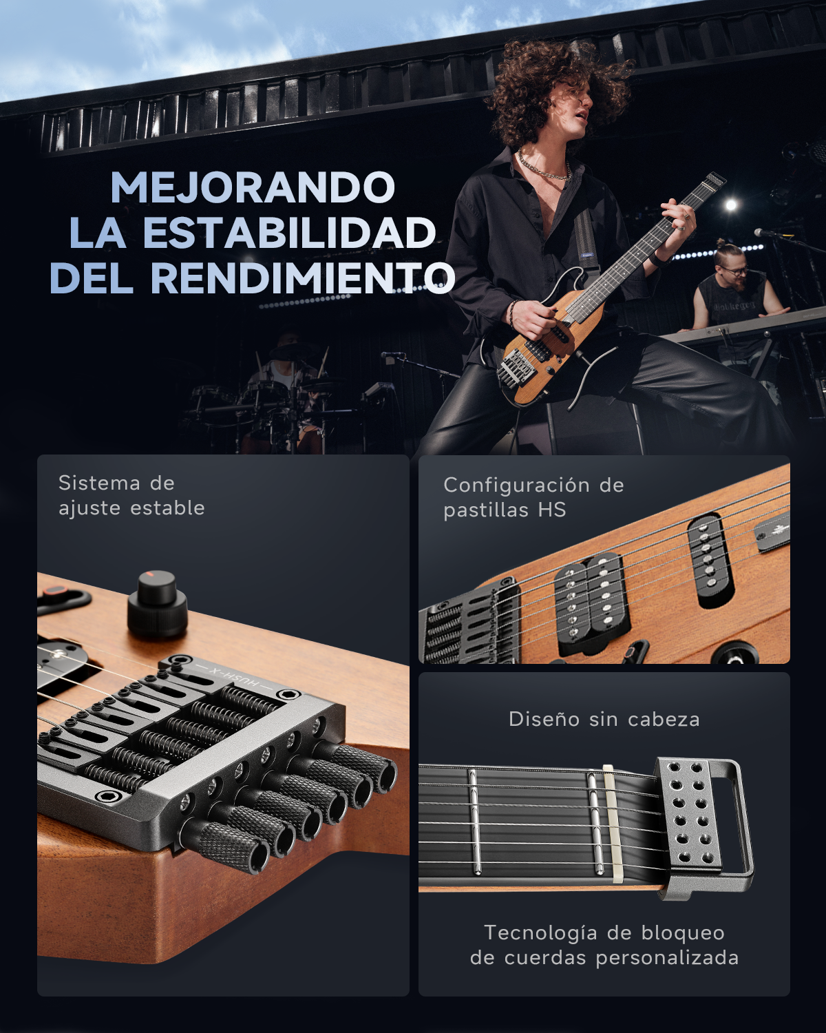 Donner HUSH™ X Guitarra eléctrica ultraligera sin cabeza-Natural##