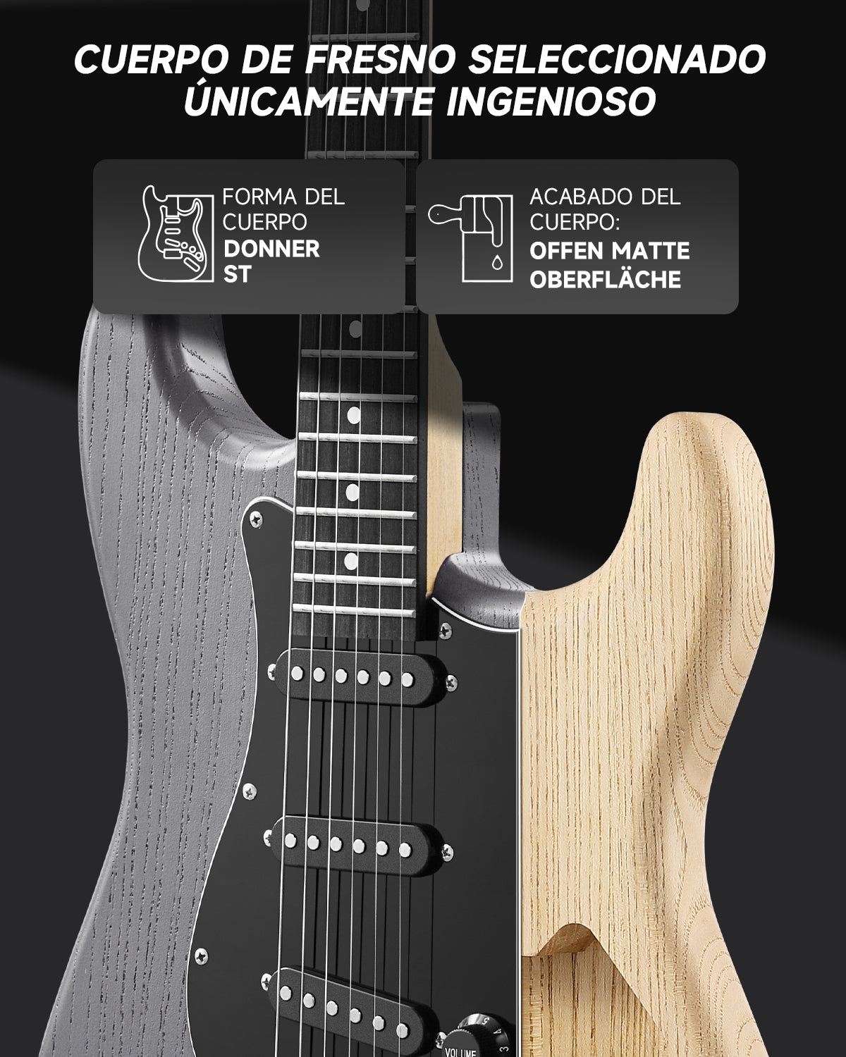 Donner DST-80 Kit de guitarra eléctrica ST esmerilada de 39 pulgadas con amplificador-Negro##