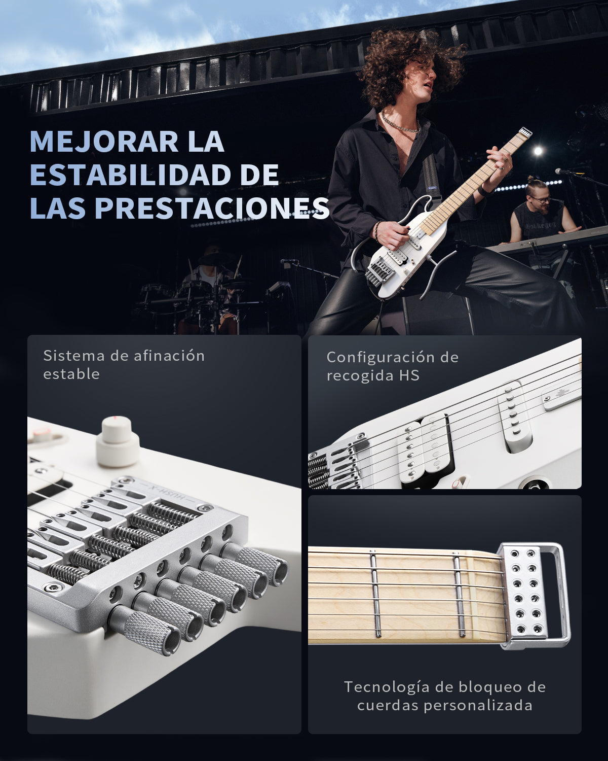 Donner HUSH™ X Guitarra eléctrica ultraligera sin cabeza-Blanco##