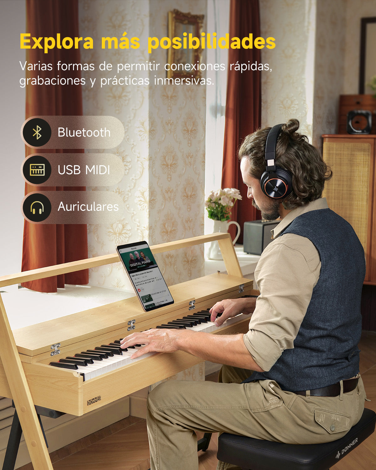 Donner OURA™ R300 Piano digital doméstico de 88 teclas Madera clara