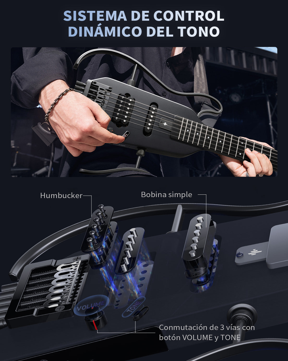 Donner HUSH™ X Guitarra eléctrica ultraligera sin cabeza-Negro##