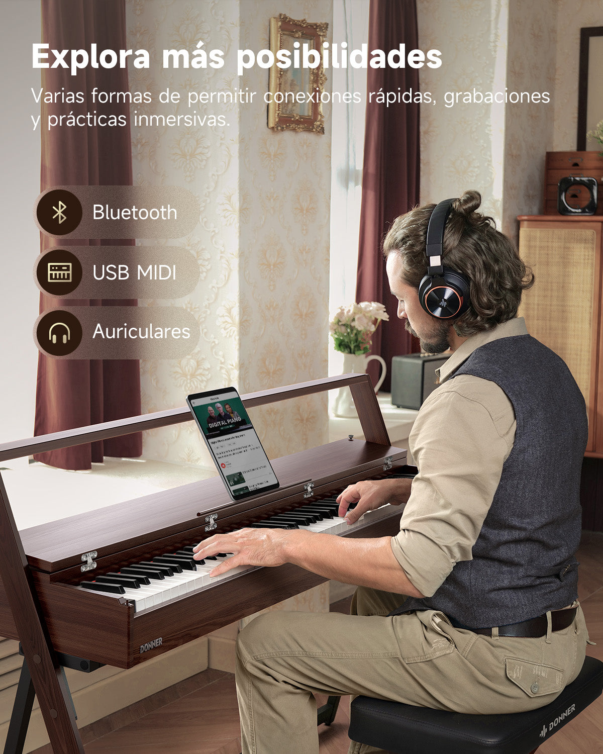 Donner OURA™ R300 Piano digital de estilo casero-Marrón##
