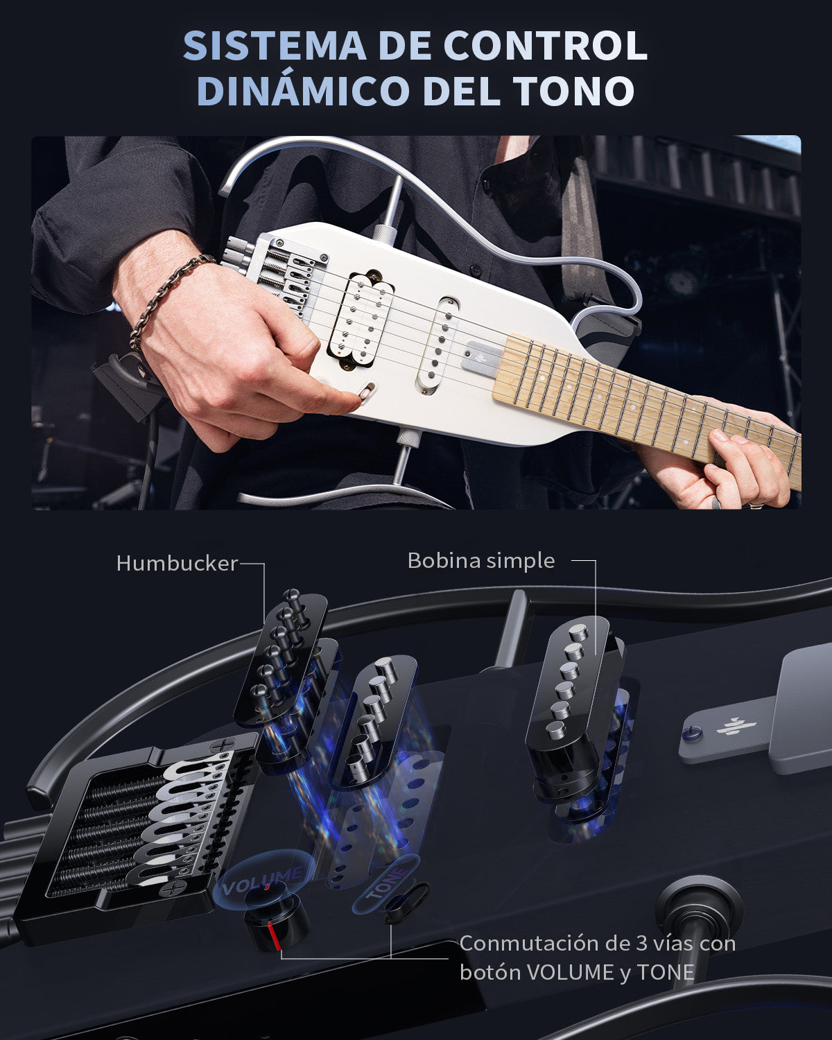 Donner HUSH™ X Guitarra eléctrica ultraligera sin cabeza-Blanco##