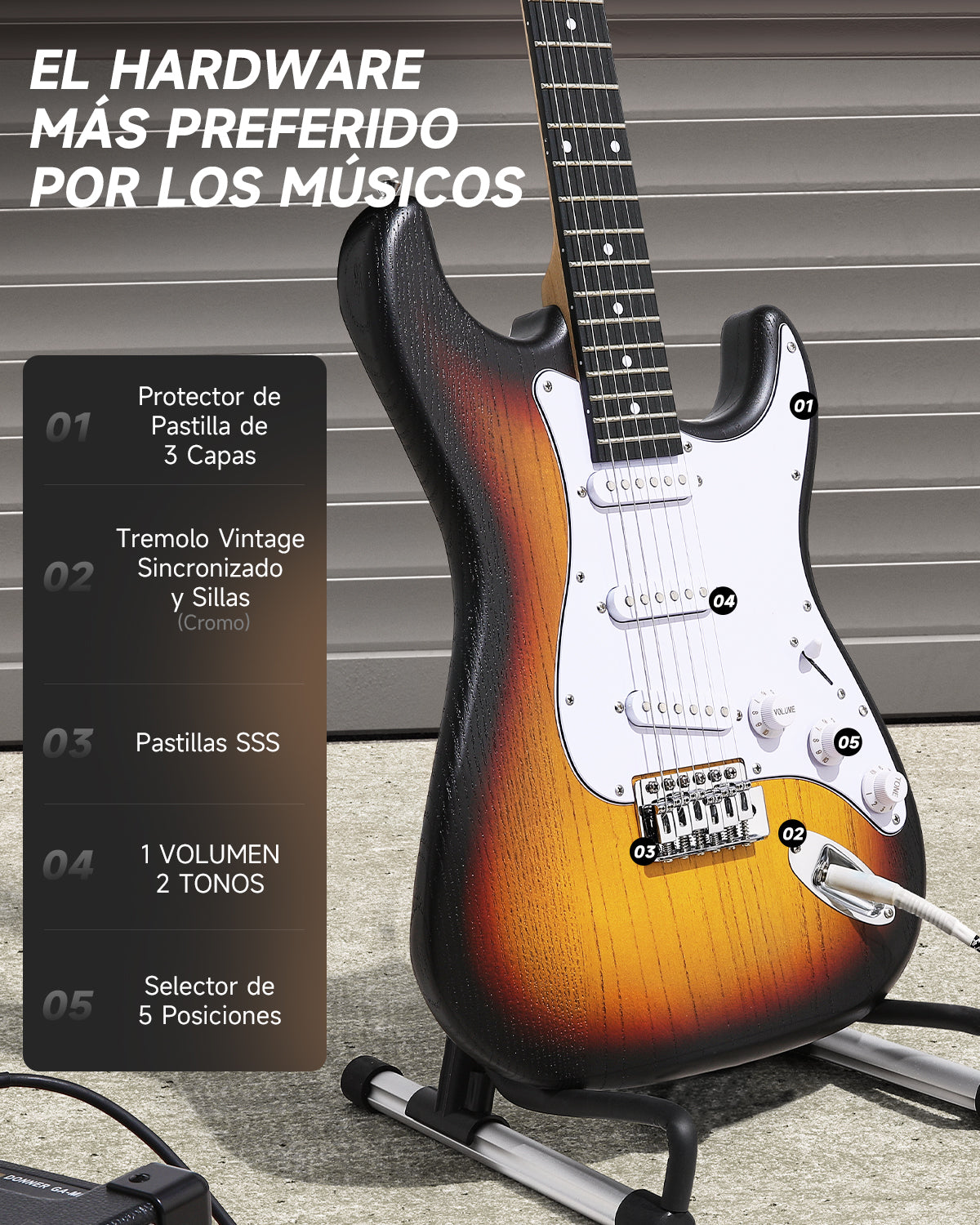 Donner DST-80 Kit de guitarra eléctrica ST esmerilada de 39 pulgadas con amplificador-Sunburst##