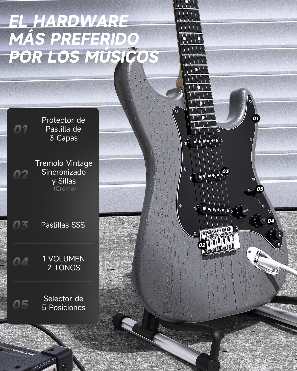Donner DST-80 Kit de guitarra eléctrica ST esmerilada de 39 pulgadas con amplificador-Negro##