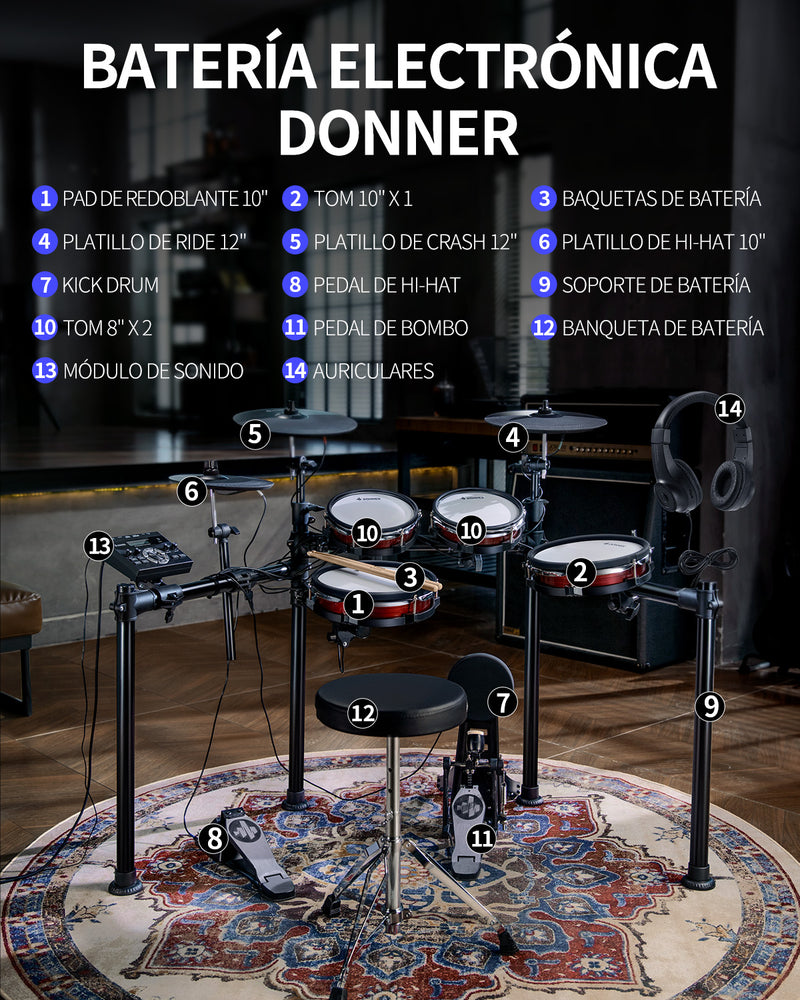 Donner DED-200 MAX Set de batería electrónica 5 tambores 3 platillos