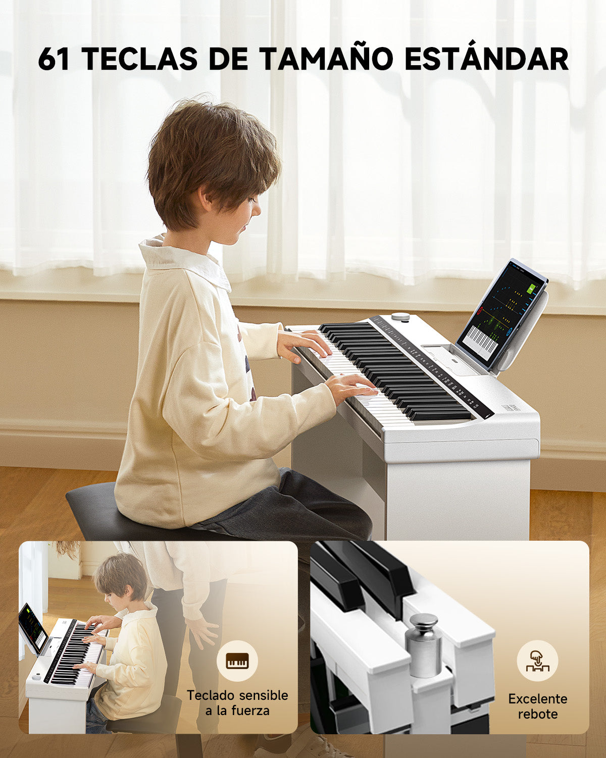 DONNER DK-10S Juego de teclado electrónico vertical de 61 teclas-Blanco##