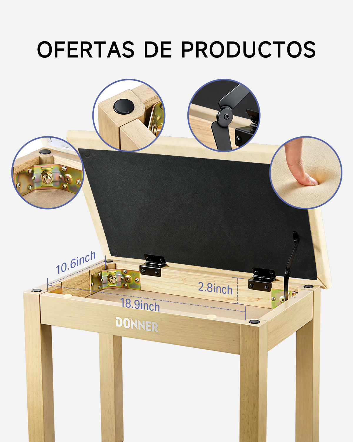 Donner Banco para piano Donner color madera clara con cojín de ante de alta densidad