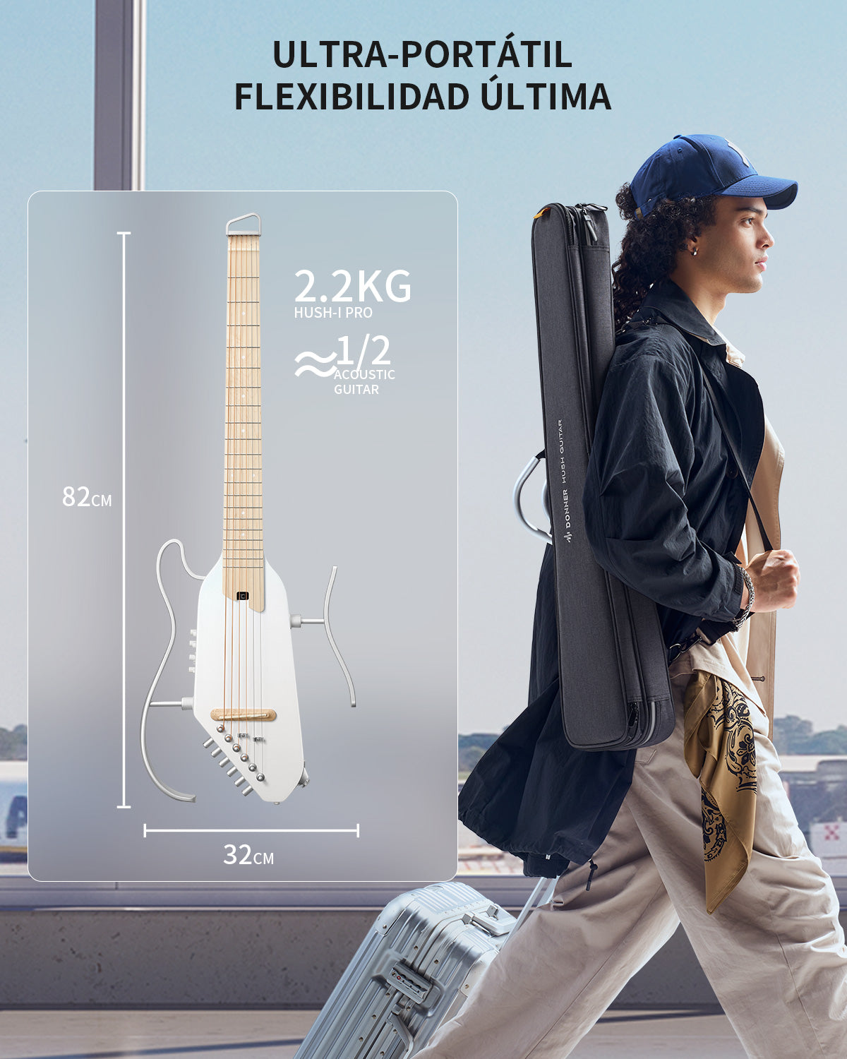 Donner HUSH-I Pro Guitarra Modos Multi Tono Guitarra de viaje-Blanco##