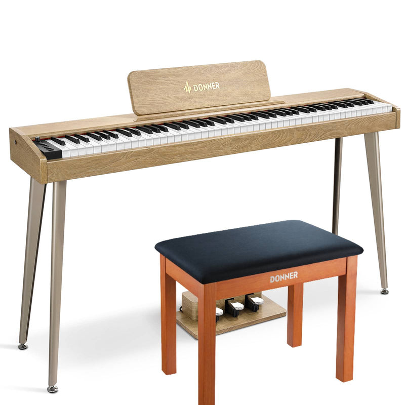 Piano digital vertical ponderado Donner DDP-60 de 88 teclas semipesadas de estilo de madera con unidad de 3 pedales para principiantes