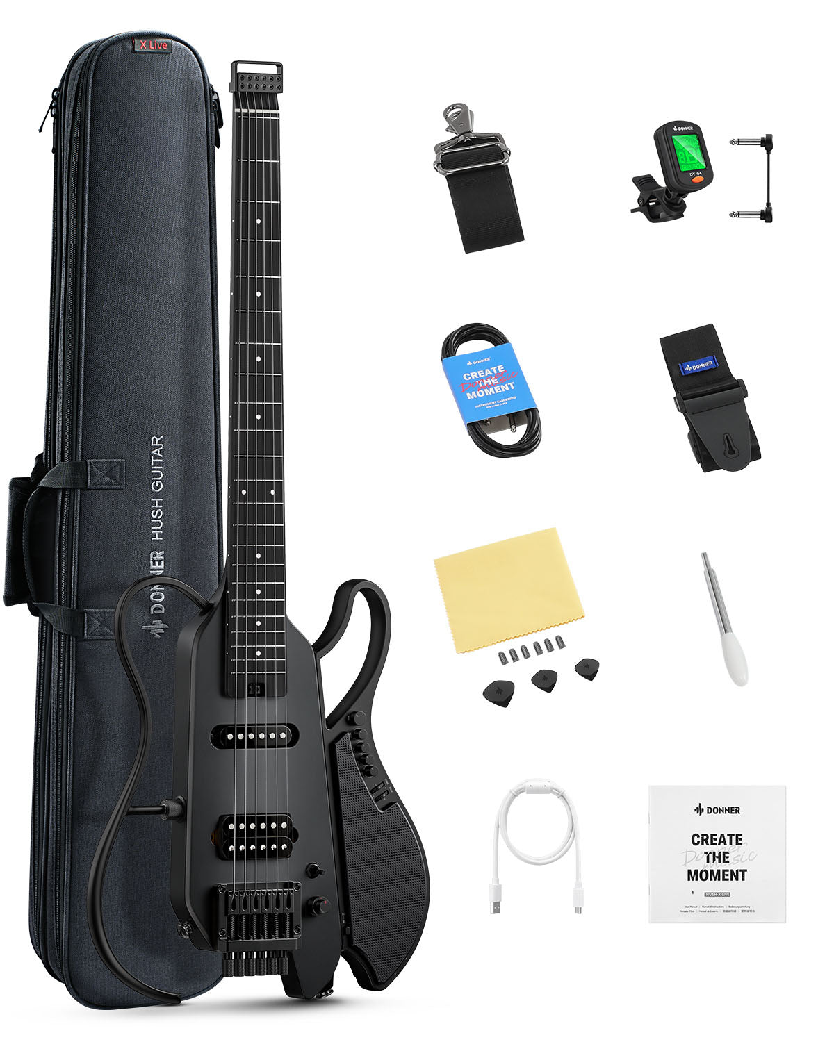 Donner HUSH X LIVE guitarra de viaje (Edición MIYAVI disponible)