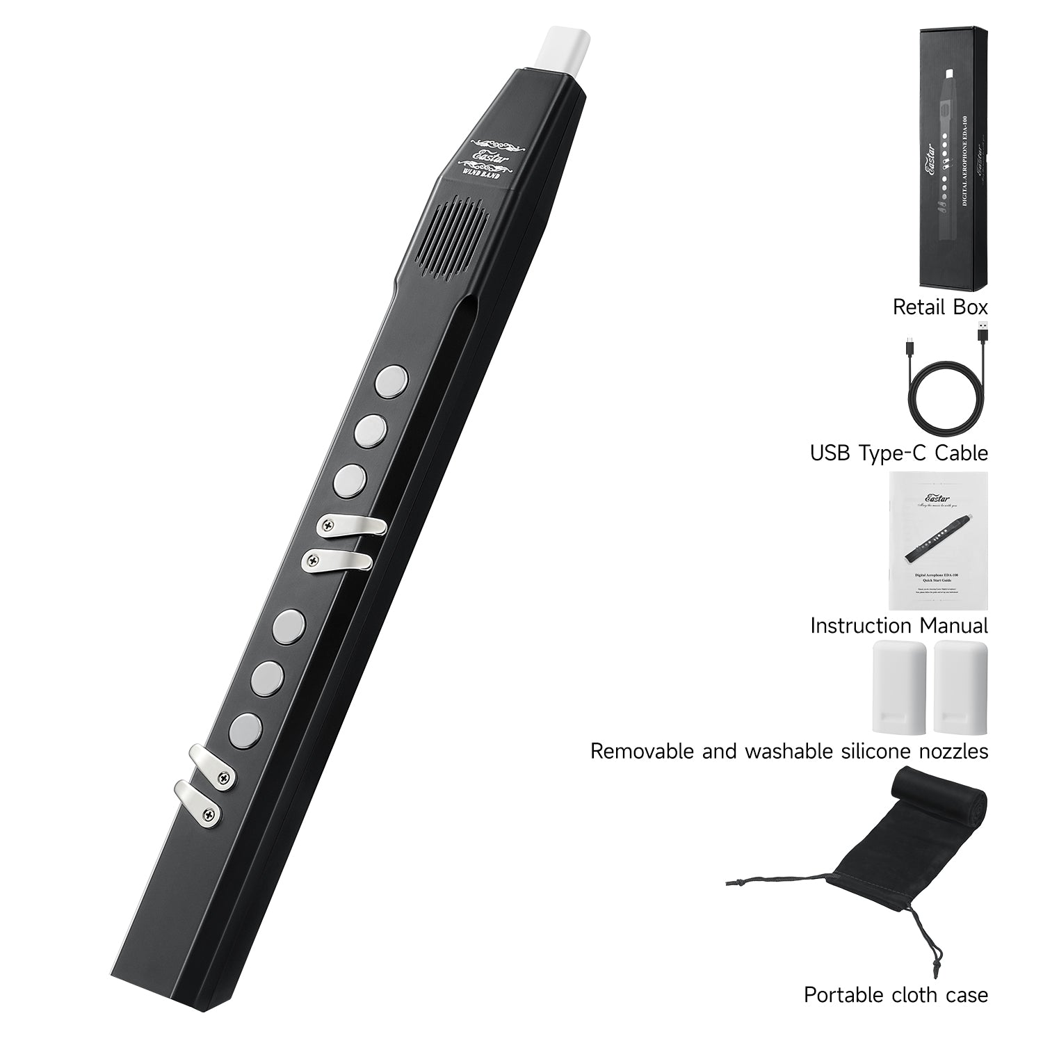 Eastar EDA-100 Instrumento de viento digital, negro