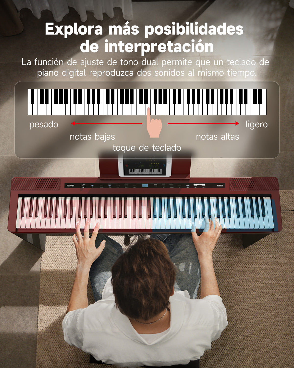 Donner DEP-16S Piano digital de acero pesado-Rojo##