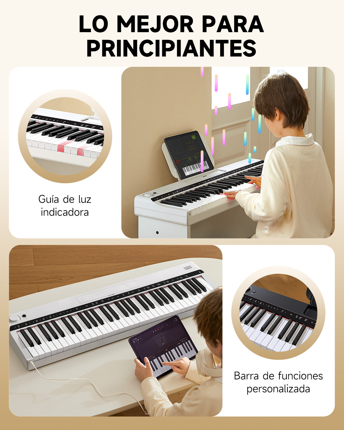 DONNER DK-10S Juego de teclado electrónico vertical de 61 teclas-Blanco##