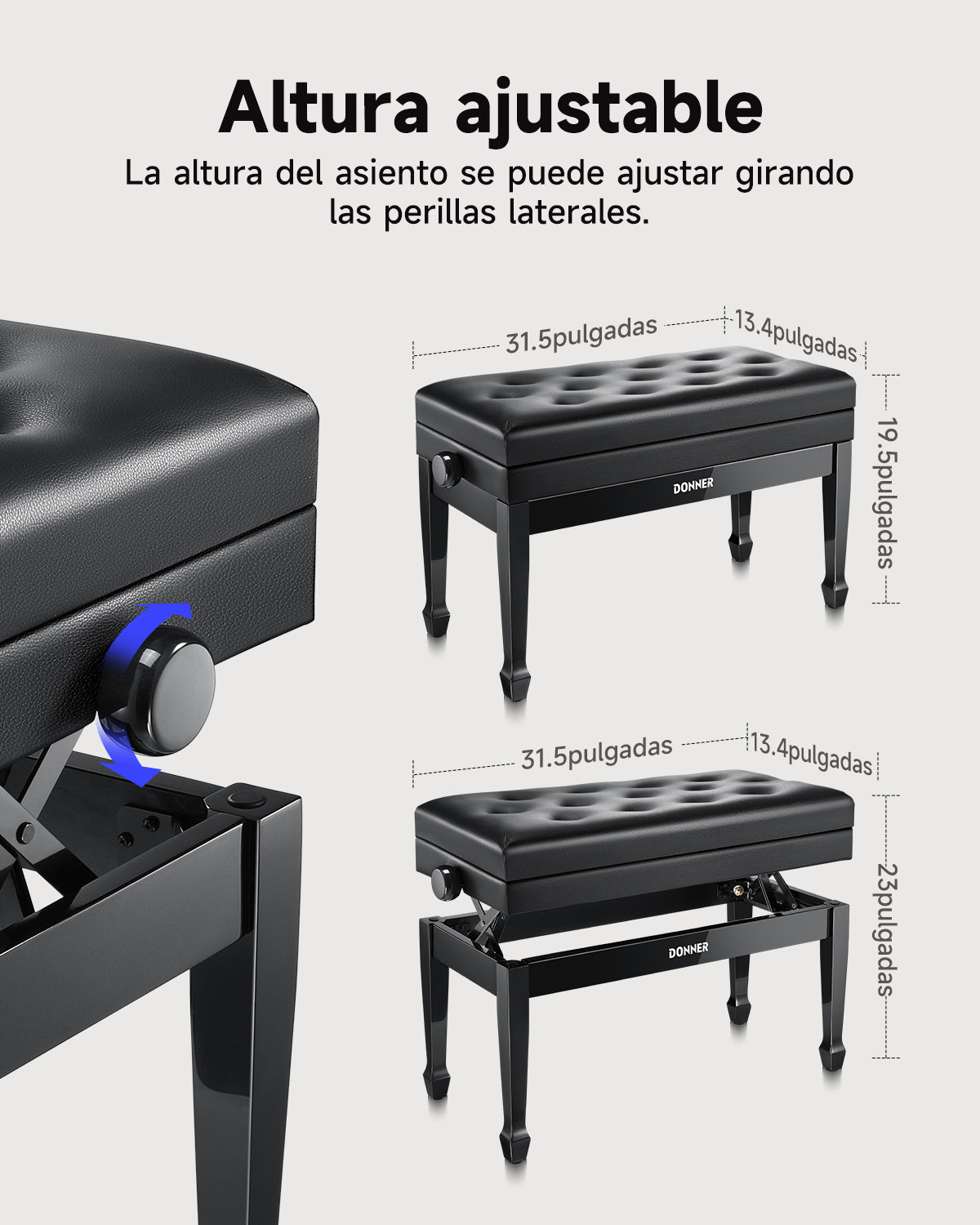 Donner Banco de piano para dos personas con altura regulable