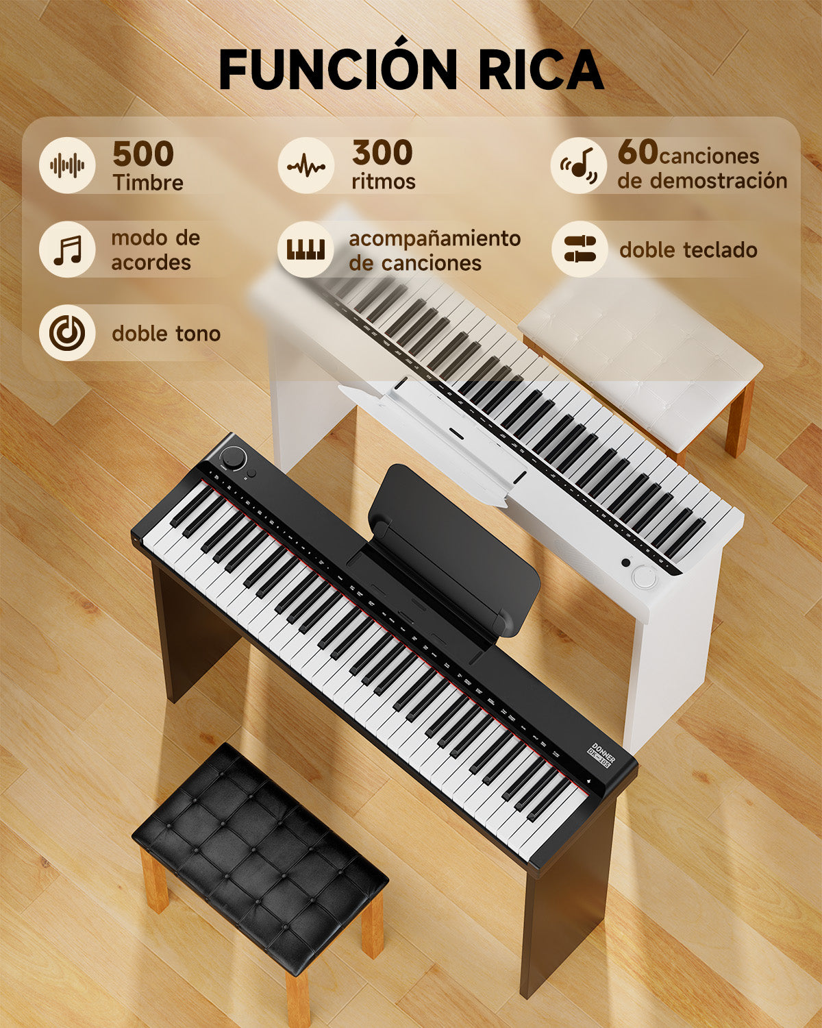 DONNER DK-10S Juego de teclado electrónico vertical de 61 teclas-Negro##