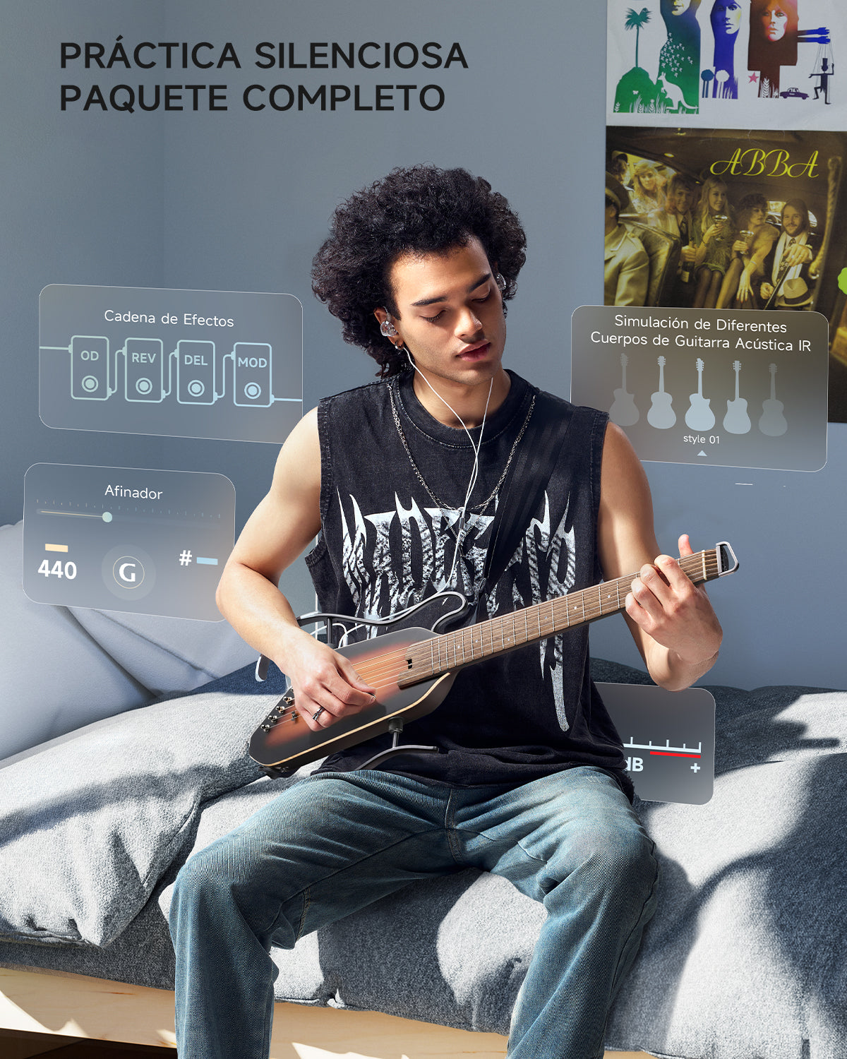 Donner HUSH-I Pro Guitarra Modos Multi Tono Guitarra de viaje-Sunburst##