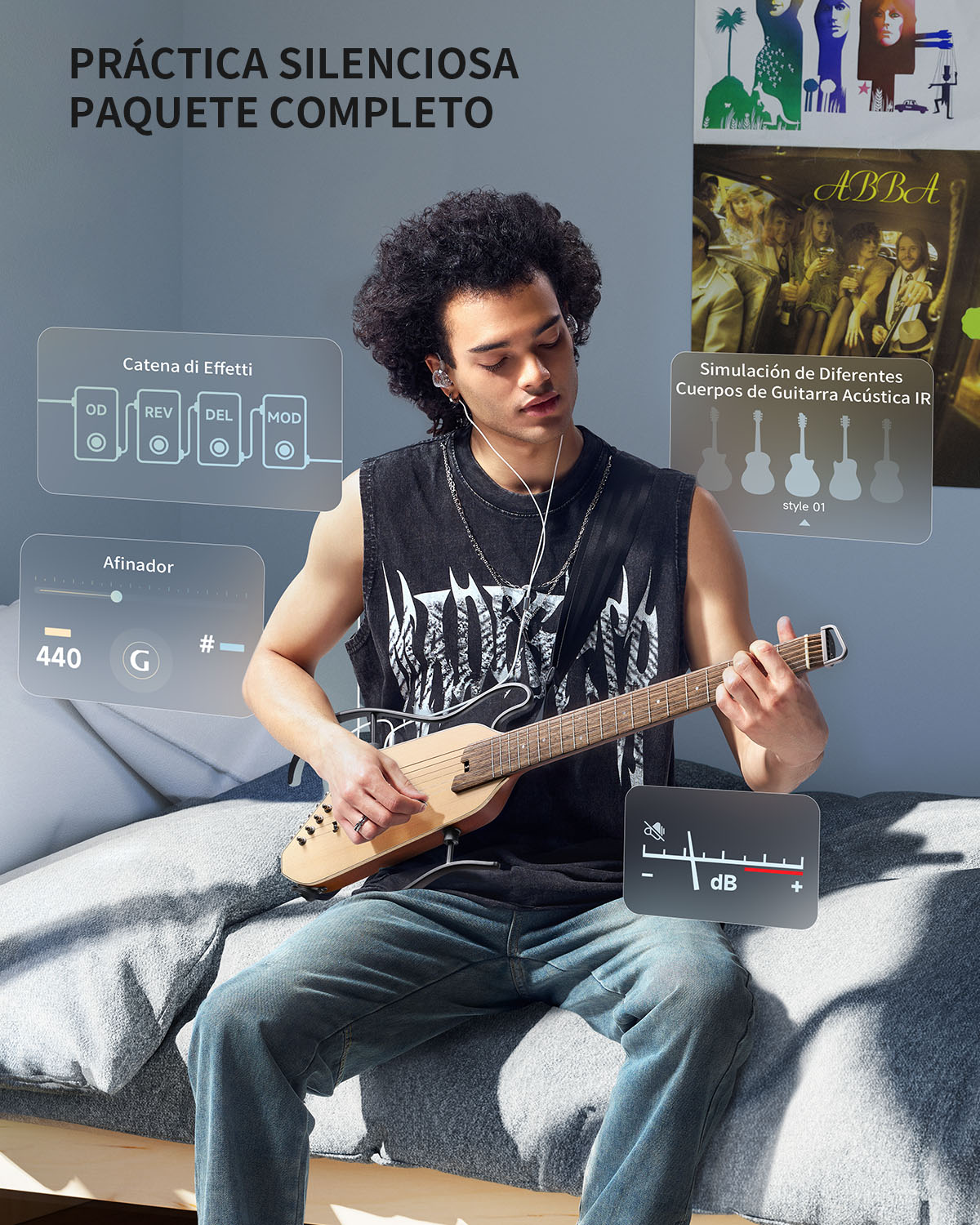 Donner HUSH-I Pro Guitarra Modos Multi Tono Guitarra de viaje-Natural##