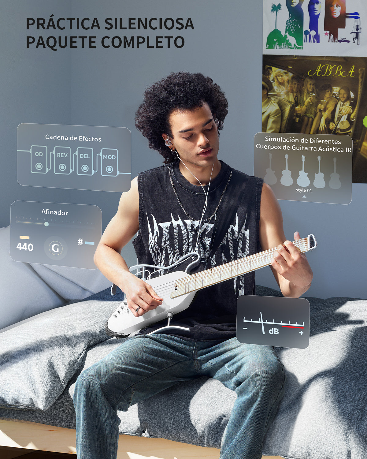 Donner HUSH-I Pro Guitarra Modos Multi Tono Guitarra de viaje-Blanco##