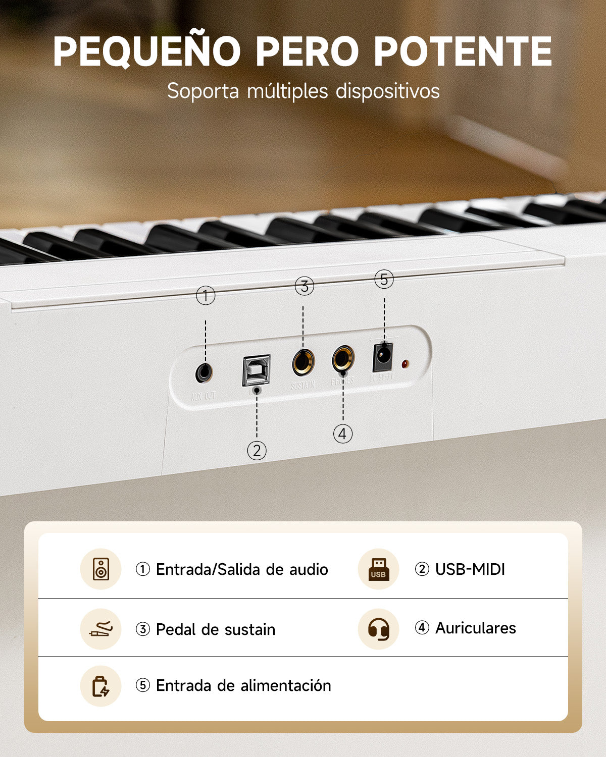 DONNER DK-10S Juego de teclado electrónico vertical de 61 teclas-Blanco##