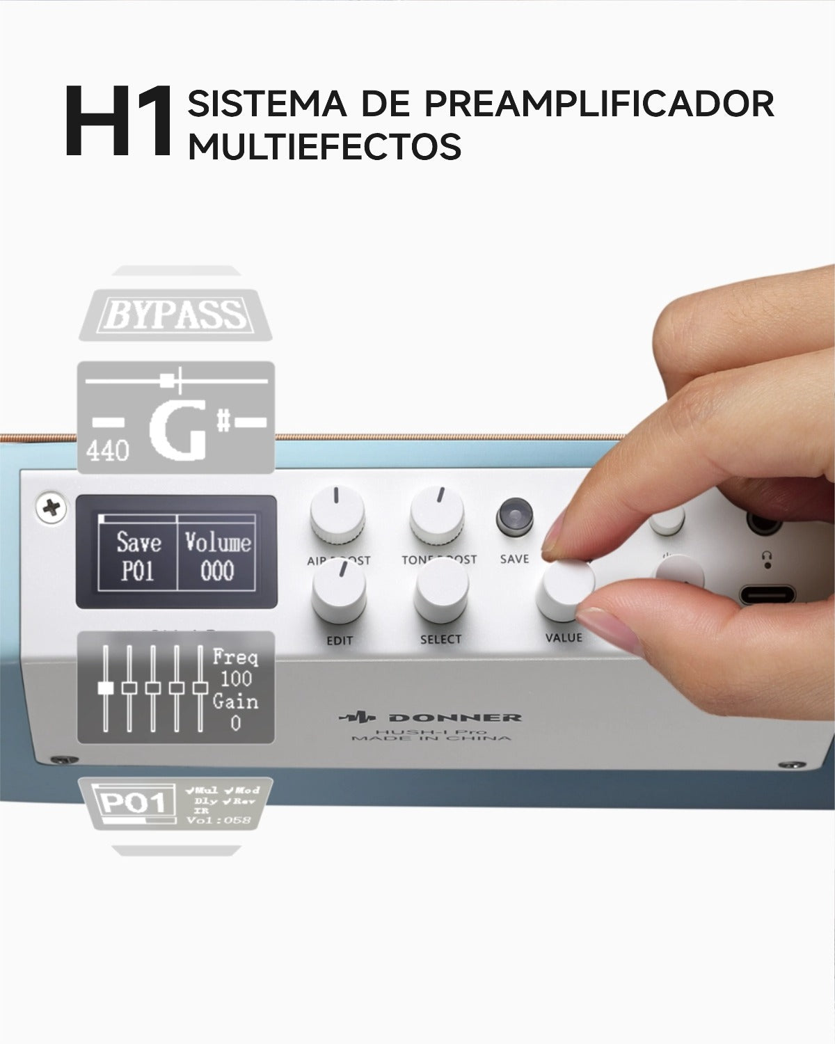 Donner HUSH™ I PRO Guitarra de viaje-Azul Hawái##