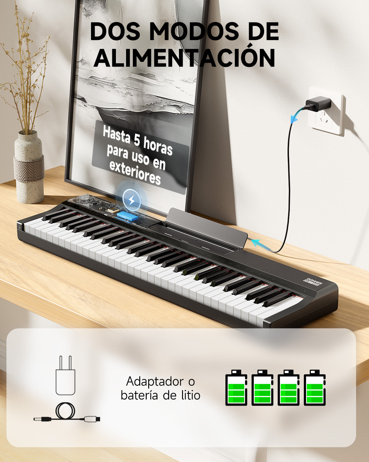 DONNER DK-10S Juego de teclado electrónico vertical de 61 teclas-Negro##