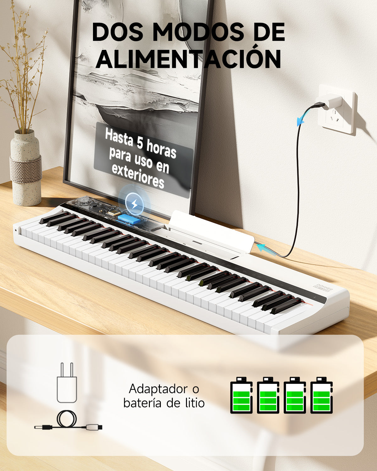 DONNER DK-10S Juego de teclado electrónico vertical de 61 teclas-Blanco##