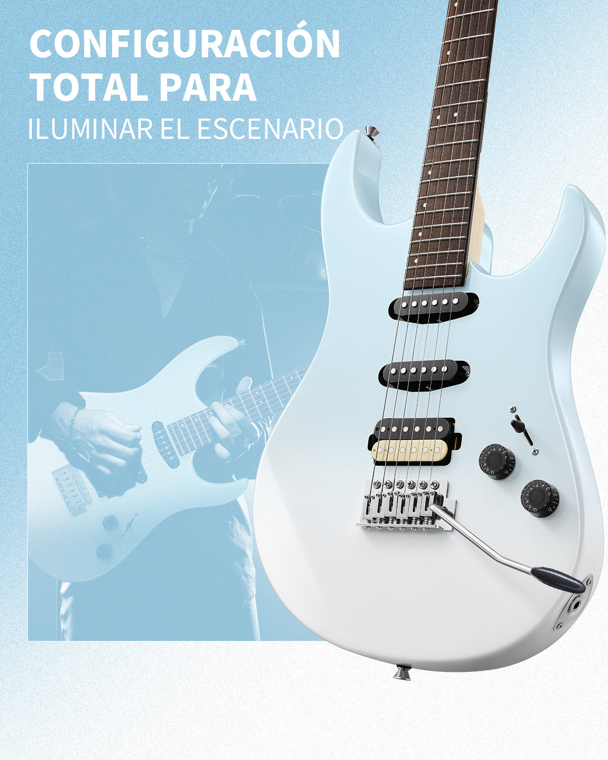 Donner DMT‑66 Guitarra eléctrica-Degradado azul a blanco##