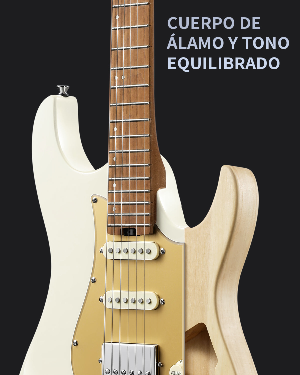 Donner DST-550 Guitarra Eléctrica ST de 39" con Pastilla HSS y Cuerpo Sólido de Álamo-Blanca##